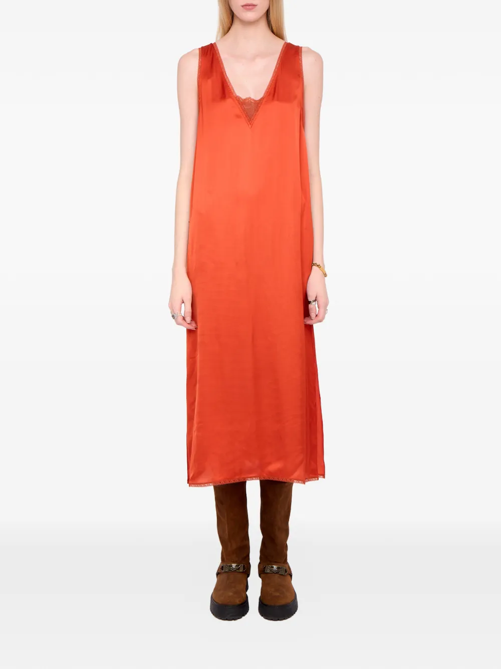 Zadig&Voltaire Renzo lace-detail satin midi dress - Oranje