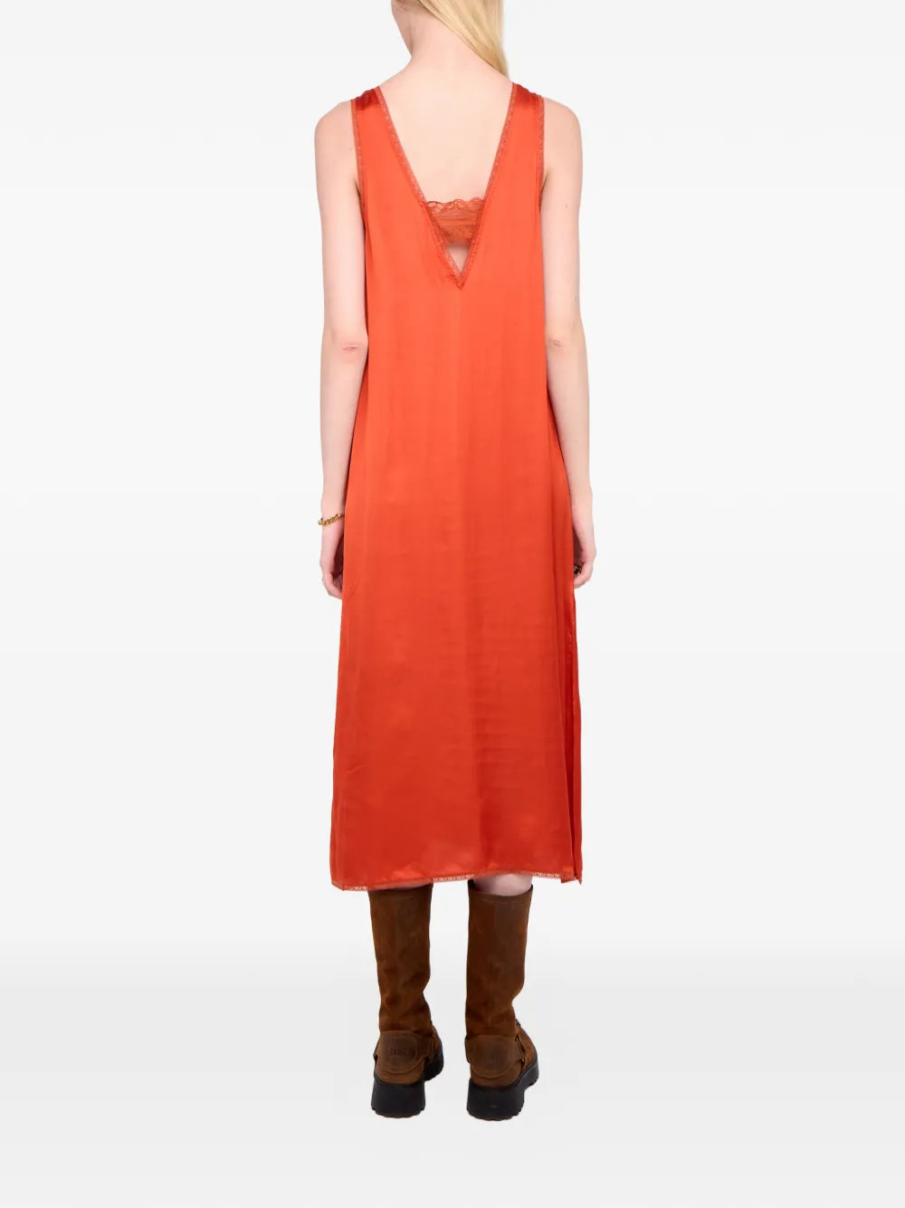 Zadig & Voltaire Renzo Lace-detail Satin Midi Dress In Orange