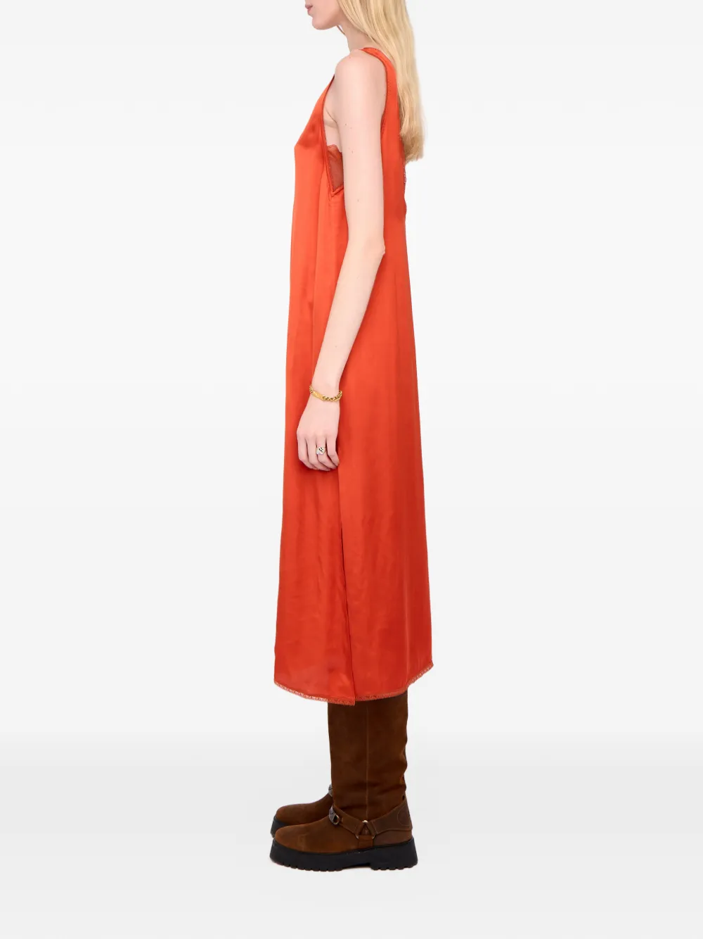 Zadig & Voltaire Renzo Lace-detail Satin Midi Dress In Orange