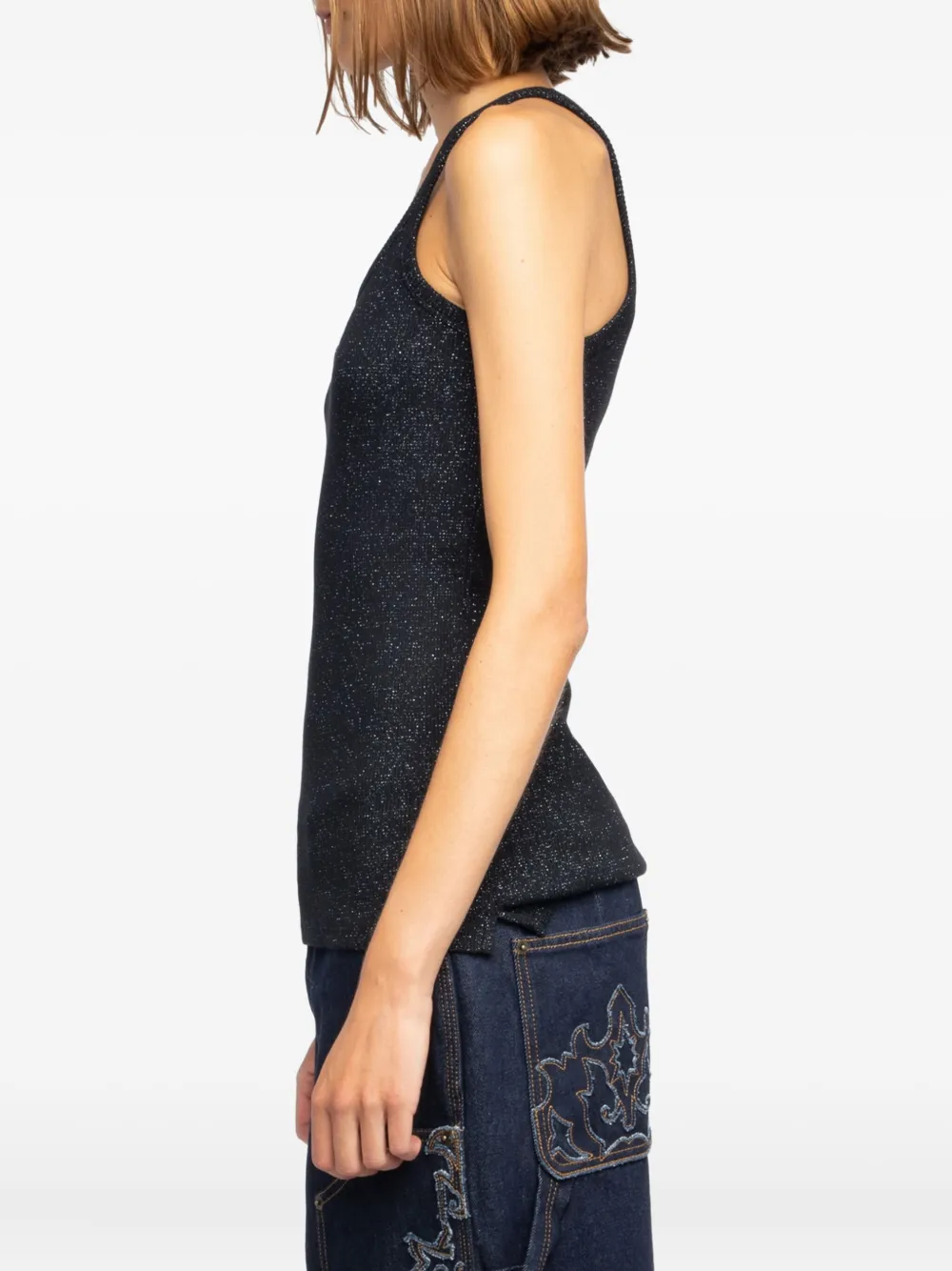 Zadig&Voltaire Geribbelde glanzende top Zwart