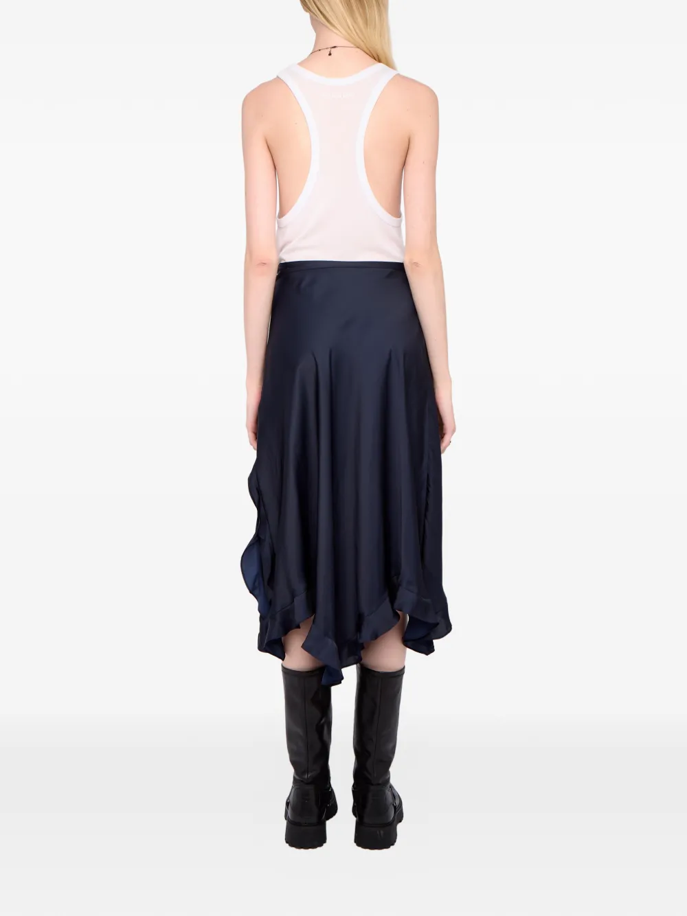 Zadig & Voltaire Jeto Asymmetrical Satin Midi Skirt In Blue