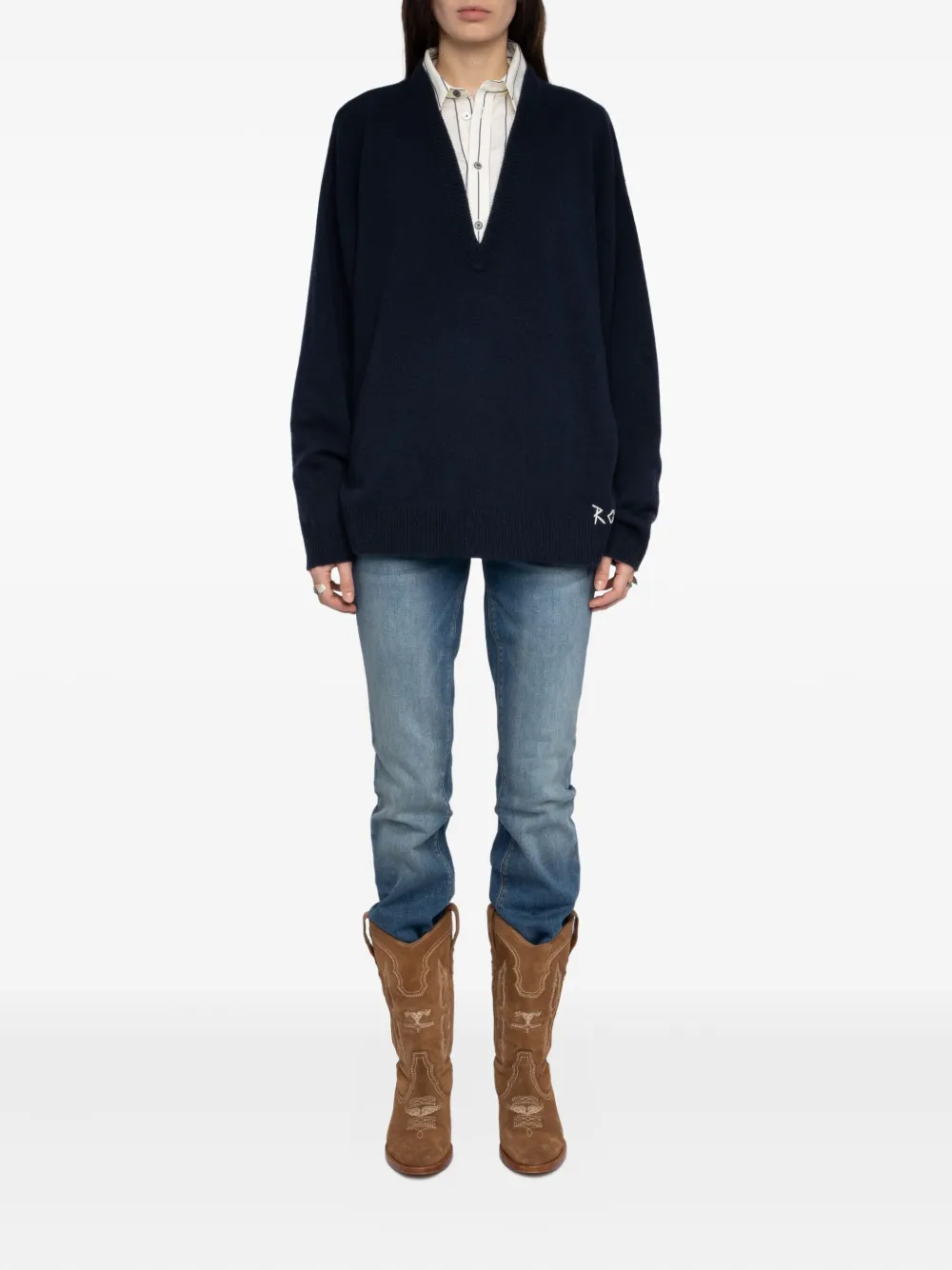 Zadig&Voltaire Swyny trui met borduurwerk en V-hals Blauw