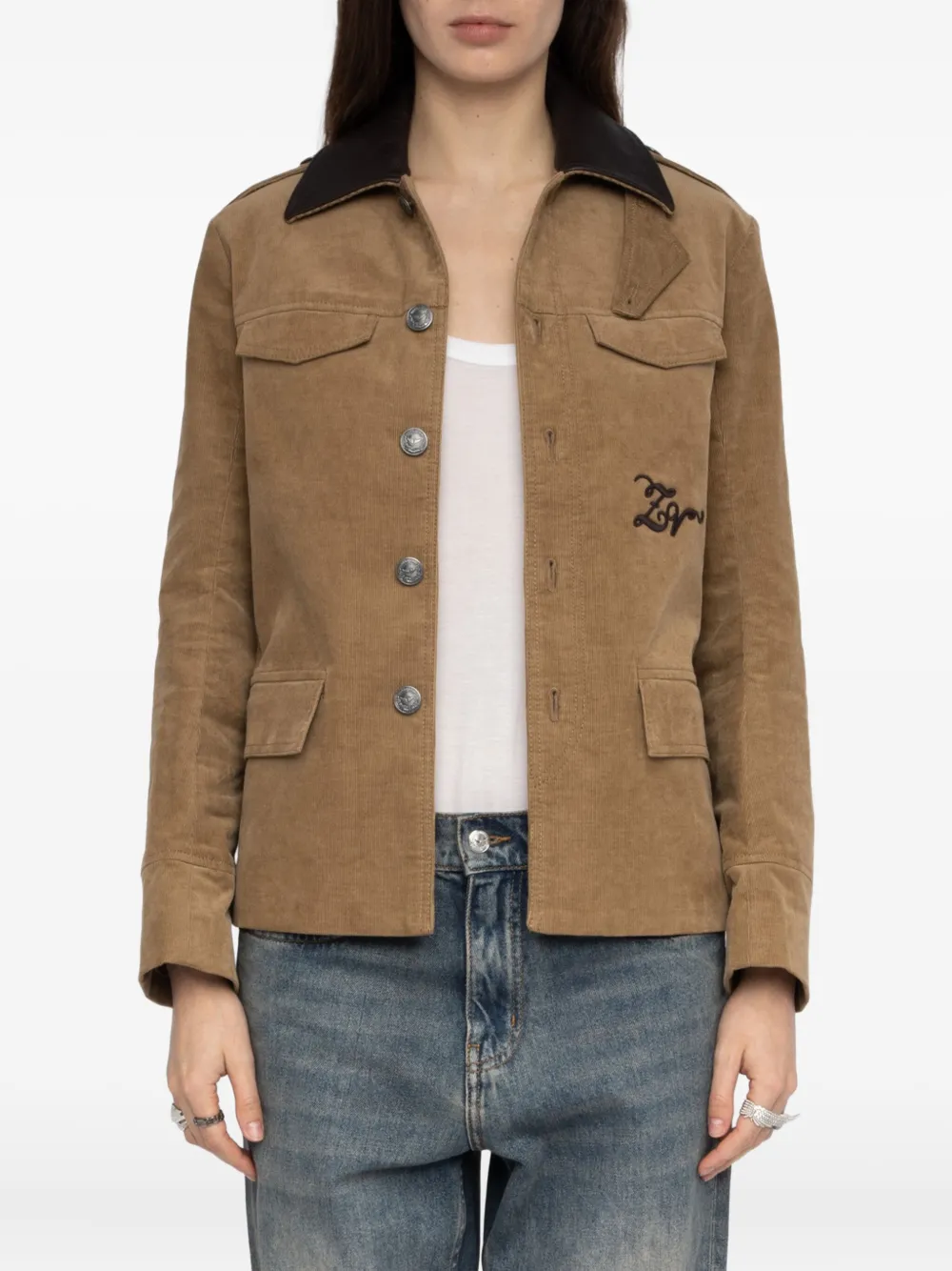 Zadig & Voltaire Womens Cookie Veram Contrast-collar Cotton-corduroy Jacket In Brown