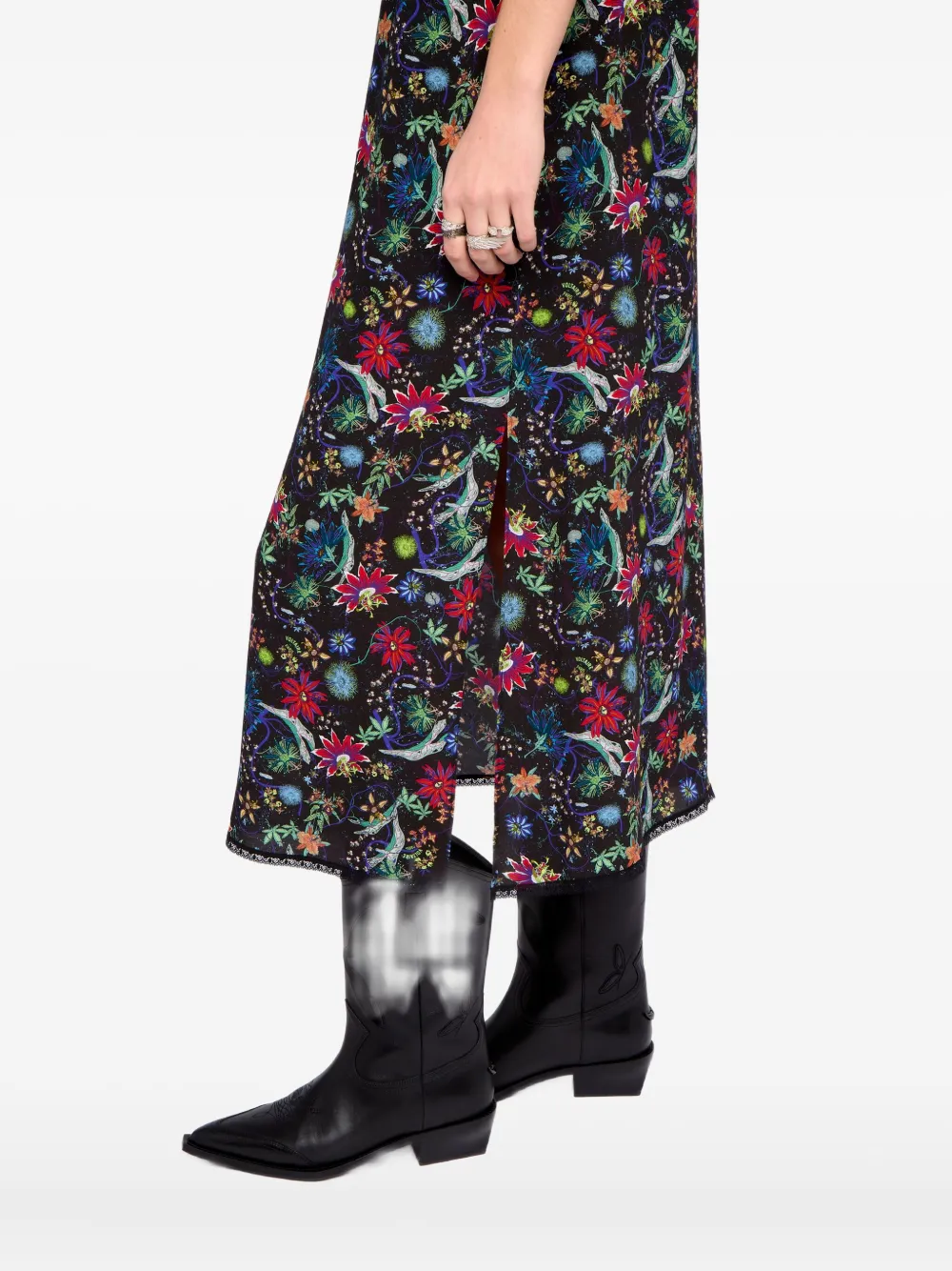 Zadig & Voltaire Renzo Lace Floral Midi Dress In Black