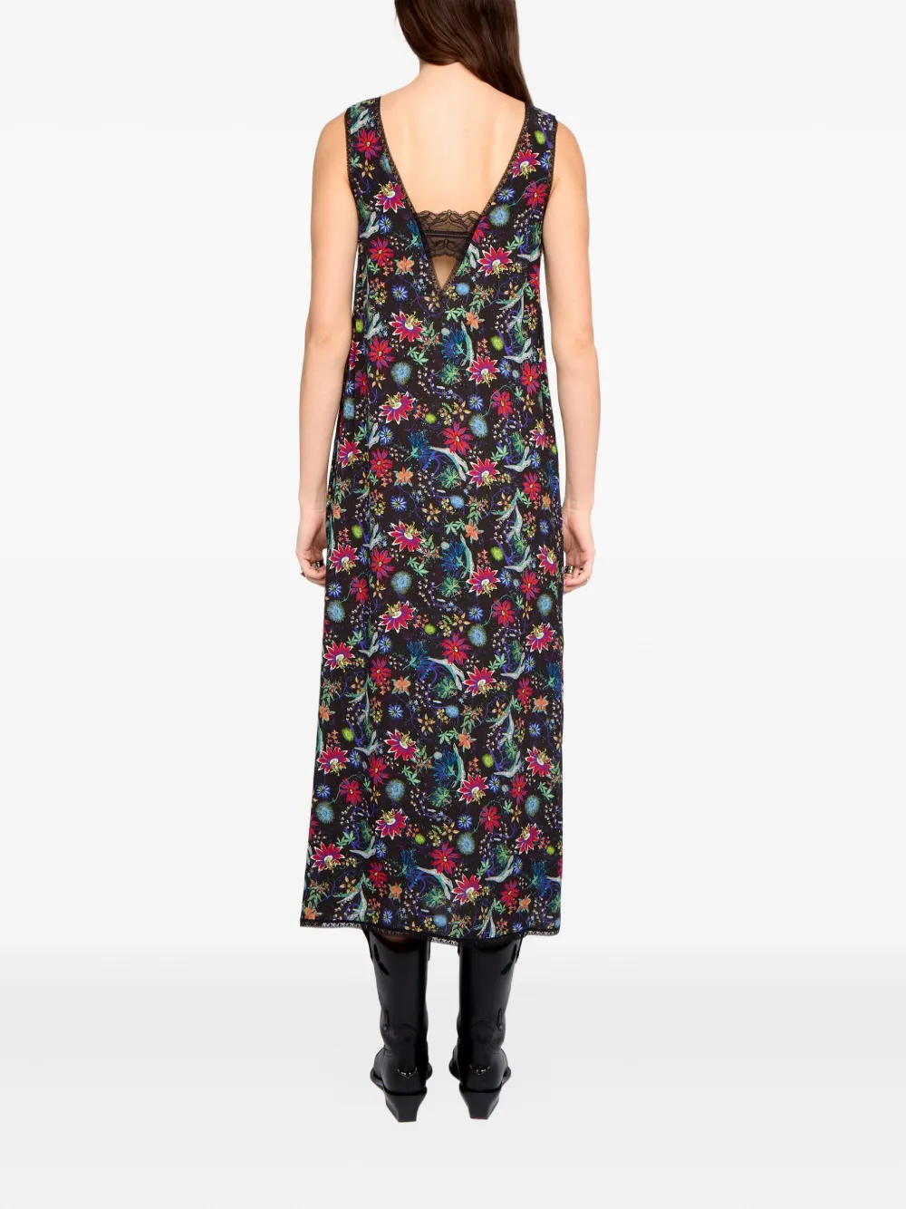 Zadig & Voltaire Renzo Lace Floral Midi Dress In Black