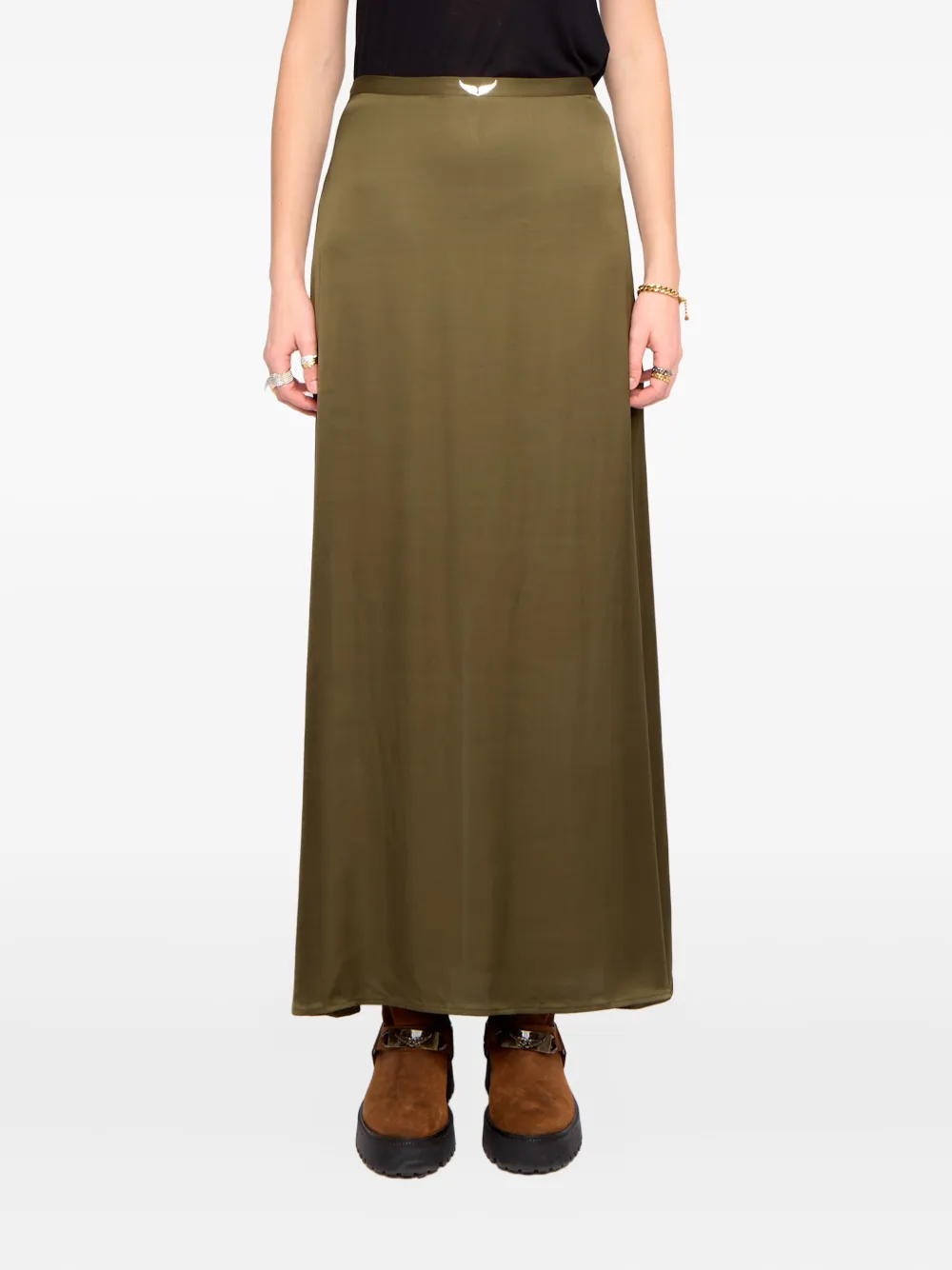 Zadig & Voltaire Womens Treillis Jimeno Brand-plaque Satin Maxi Skirt In Green