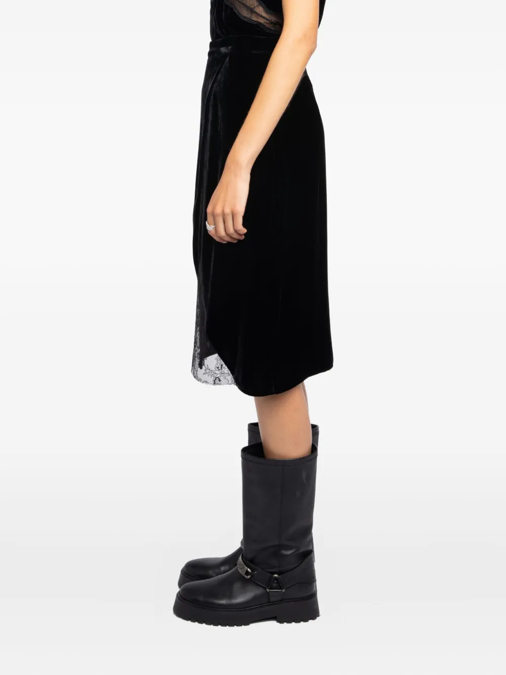 Zadig & Voltaire Womens Black Julen Lace Velvet Midi Skirt In Black