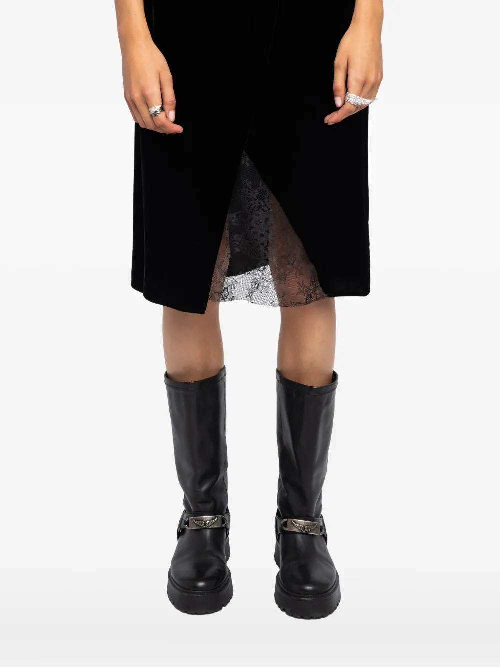 Zadig & Voltaire Womens Black Julen Lace Velvet Midi Skirt In Black