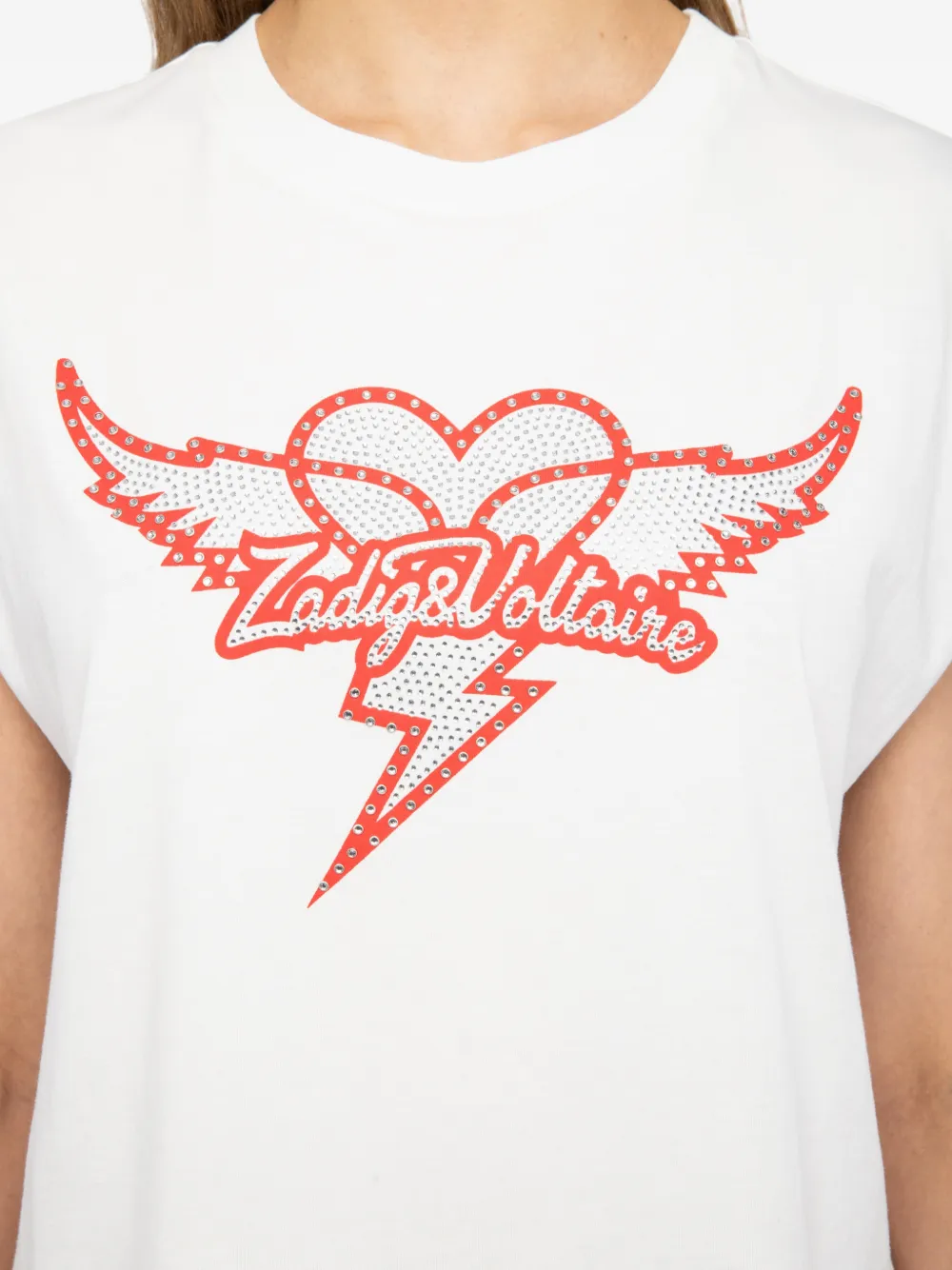 Zadig & Voltaire Cloe Heart Wings Strass Crystal Embellished Cotton Graphic T-shirt In White