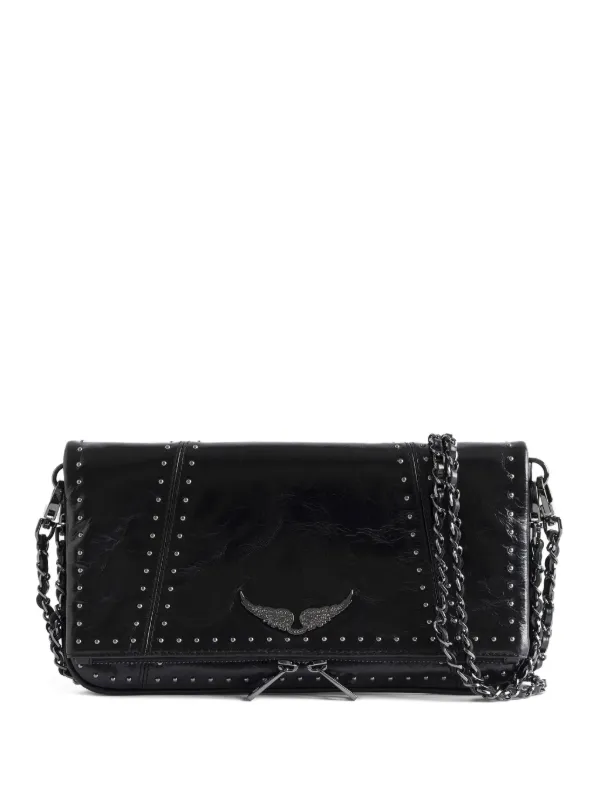 Zadig&Voltaire Clutch Rock Vintage Com Tachas e Asas | Preto