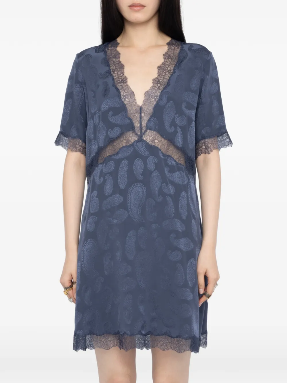 Zadig&Voltaire Jurk met paisley-print en V-hals Blauw