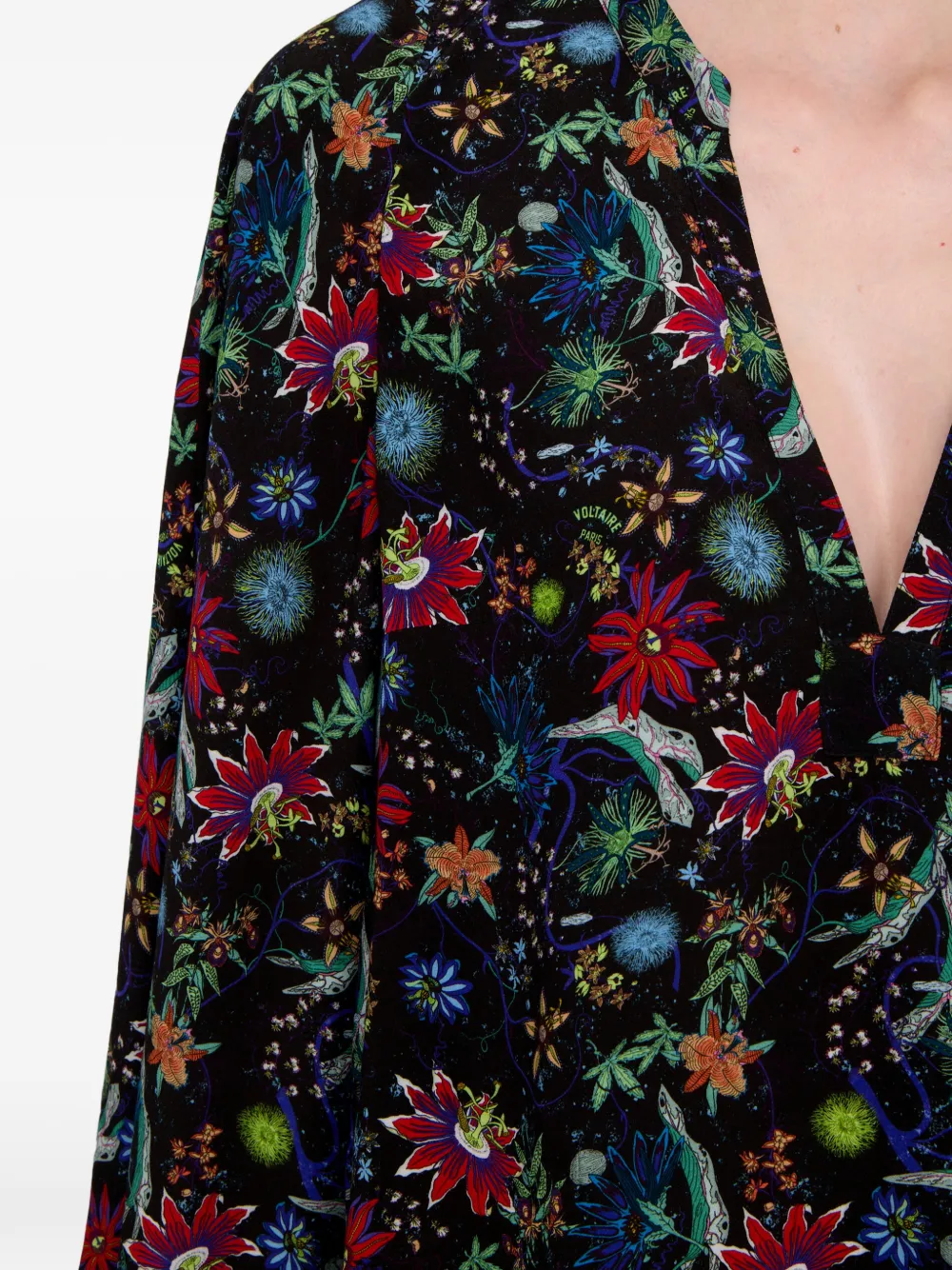 Zadig & Voltaire Torny V-neck Floral Blouse In Green