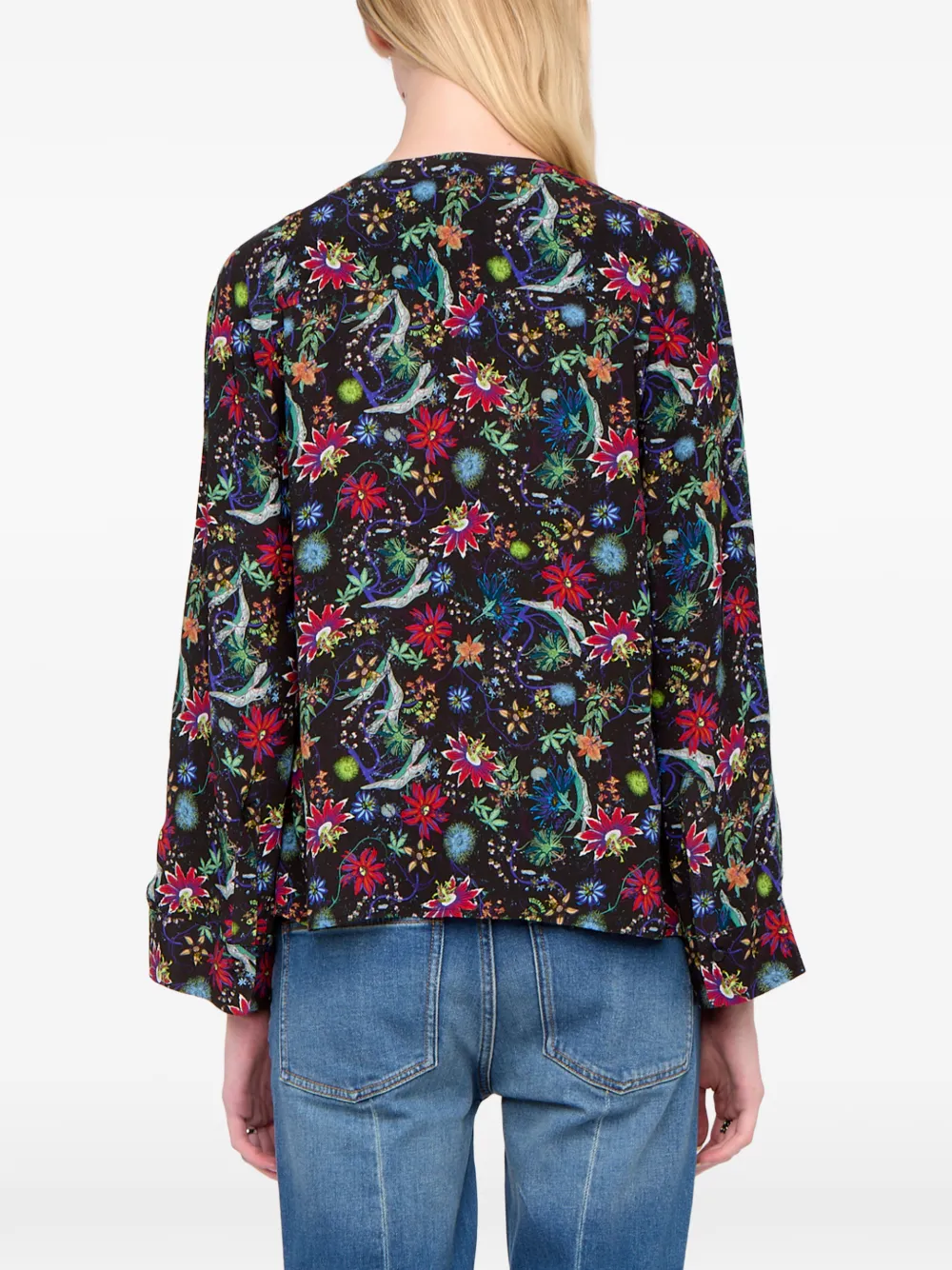 Zadig & Voltaire Torny V-neck Floral Blouse In Green