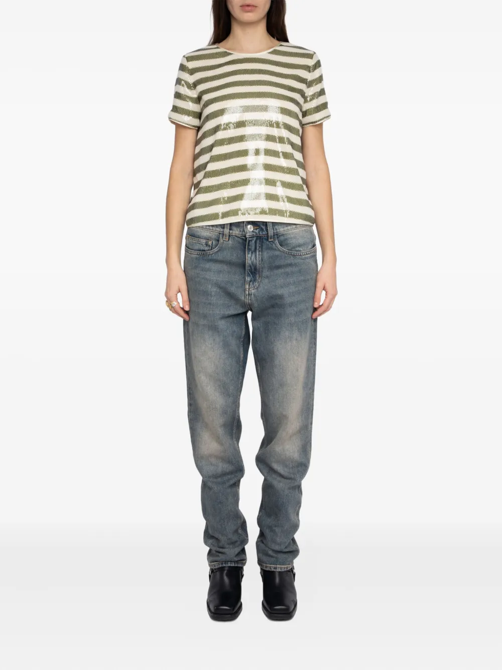 Zadig&Voltaire Tchao T-shirt met pailletten en streep Groen