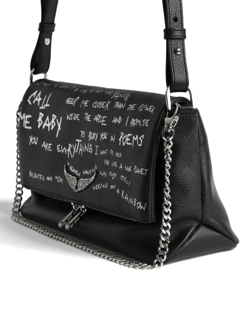 Zadig & Voltaire Rocky Ii Graffiti Satchel Bag In Black