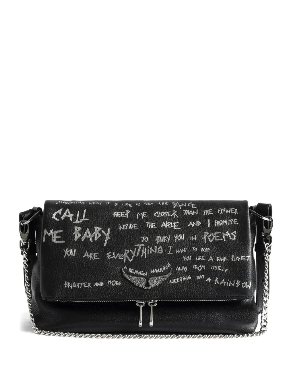 Zadig & Voltaire Rocky Ii Graffiti Satchel Bag In Black