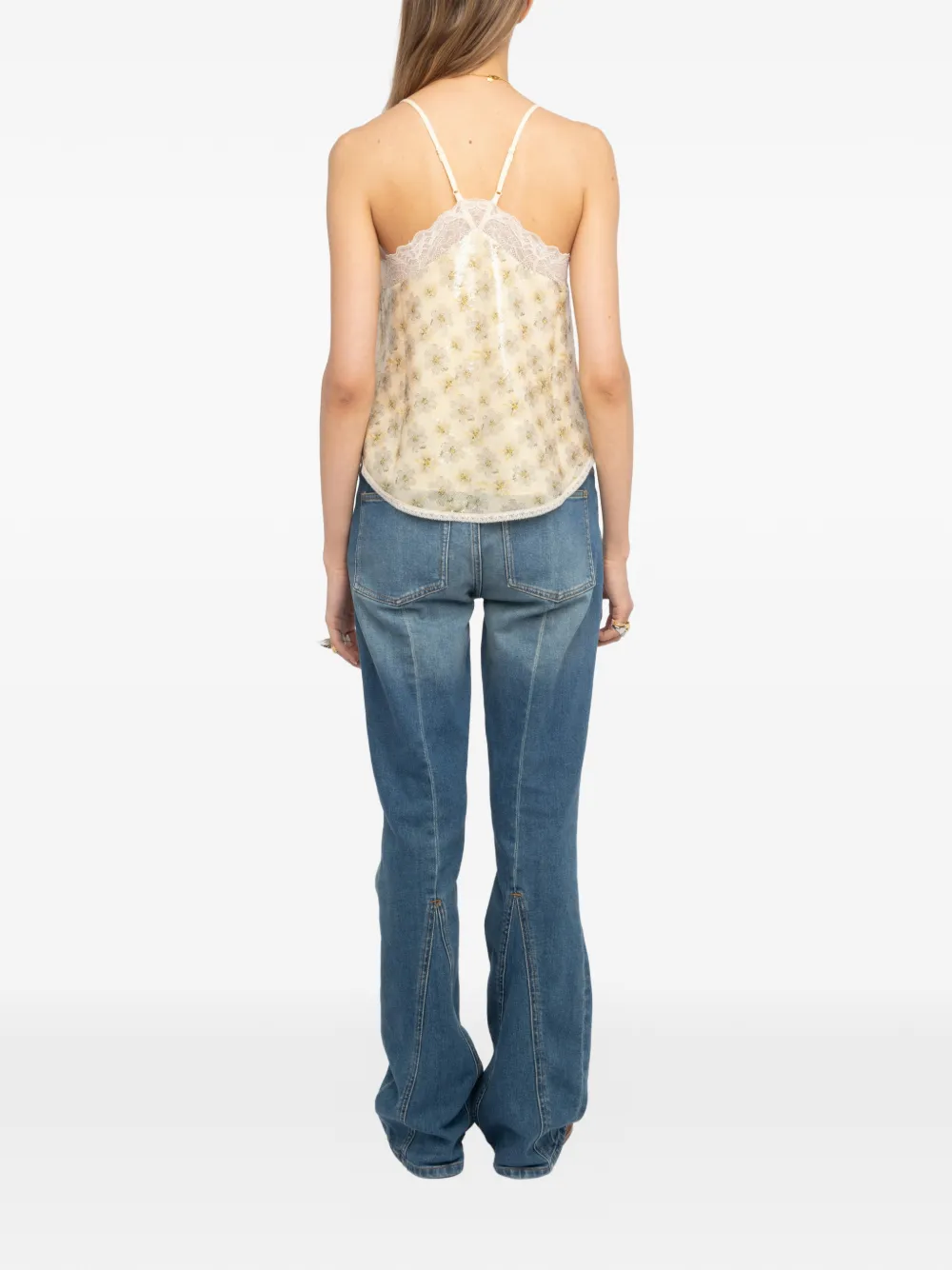 Zadig&Voltaire Christy top verfraaid met pailletten en bloemenprint Beige