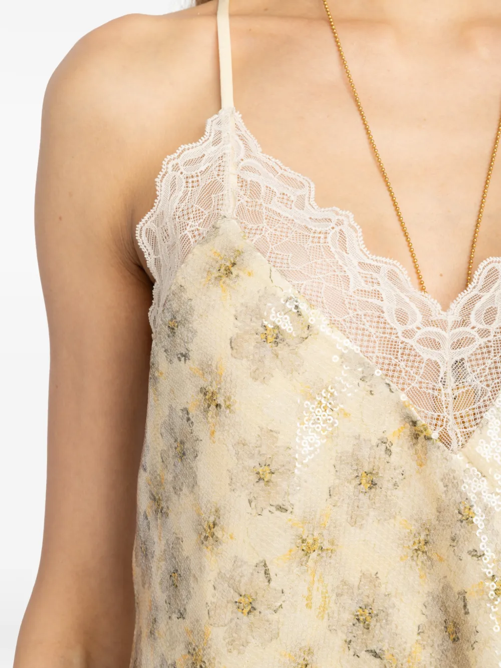 Zadig&Voltaire Christy top verfraaid met pailletten en bloemenprint Beige