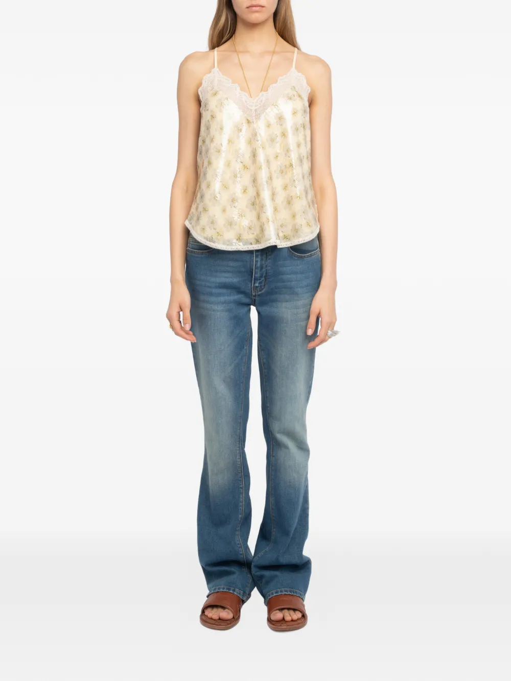 Zadig&Voltaire Christy top verfraaid met pailletten en bloemenprint Beige