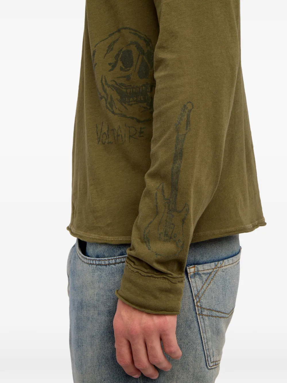Zadig&Voltaire Monsatir Henley T-shirt met lange mouwen knopen en grafische print Groen