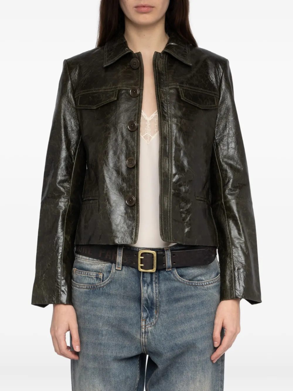 Zadig & Voltaire Liam Button Leather Jacket In Green
