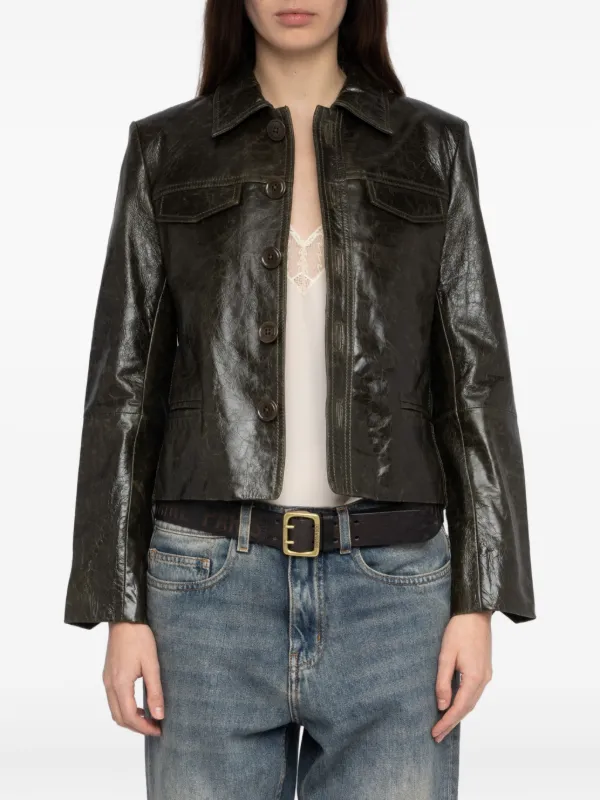 Zadig&Voltaire Liam ボタン レザージャケット | グリーン | FARFETCH JP