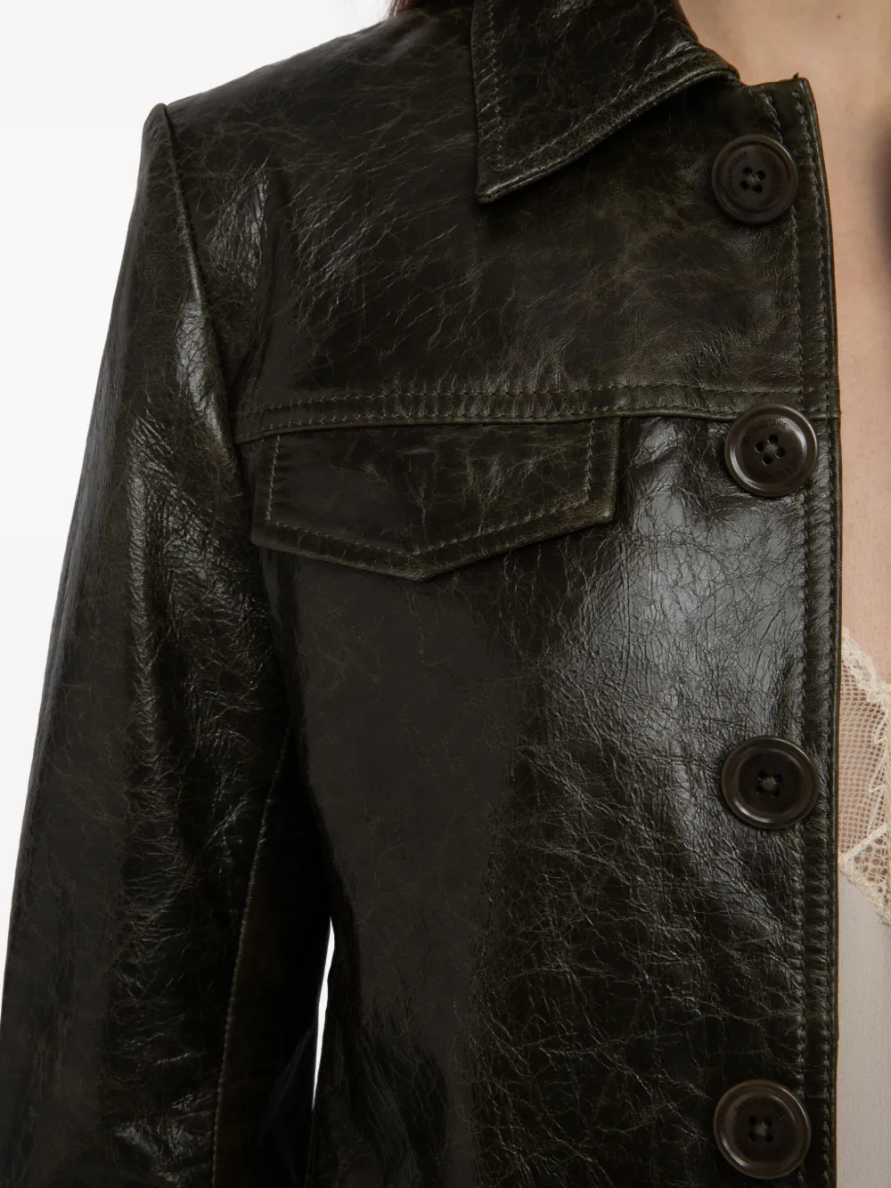 Zadig & Voltaire Liam Button Leather Jacket In Green