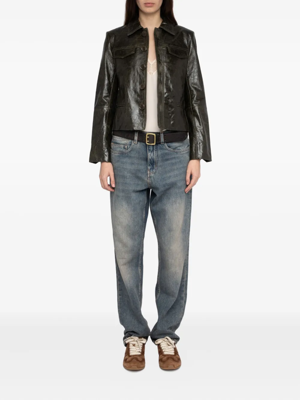 Zadig & Voltaire Liam Button Leather Jacket In Green