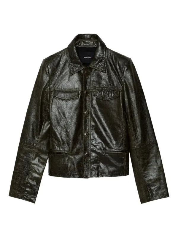 本革レザージャケット　ZADIG&VOLTAIRE Zadig&Voltaire Liam ボタン レザージャケット | グリーン | FARFETCH JP