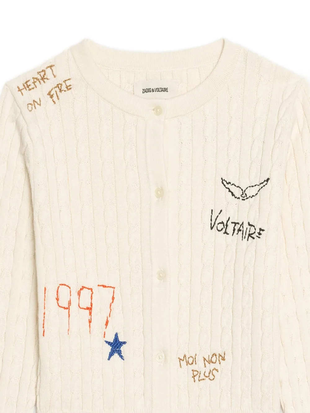 Rozann embroidered cable-knit cardigan