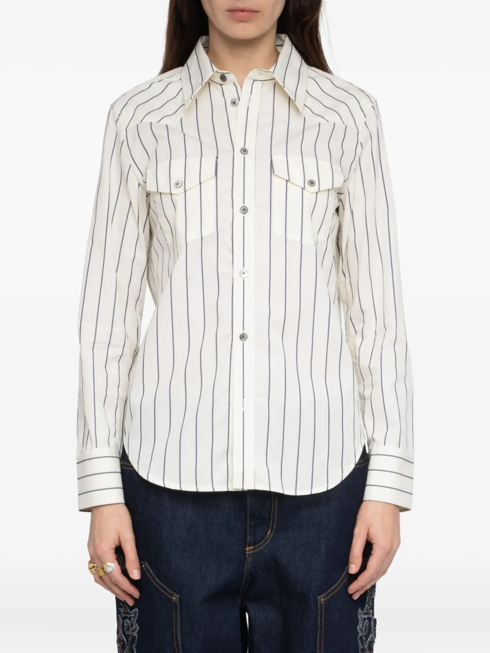 Zadig&Voltaire Thelma gestreepte blouse met zak Wit