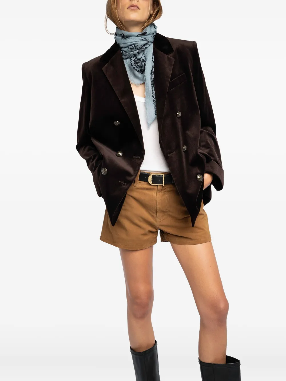 Zadig&Voltaire Nuage sjaal met franje en print - Blauw