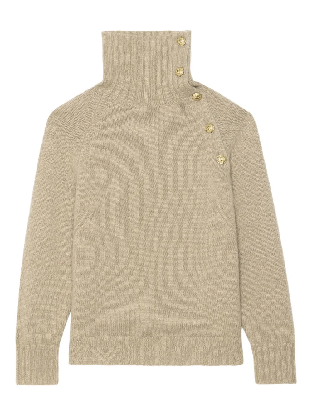Zadig & Voltaire Moro Button Roll-neck Sweater In Neutral
