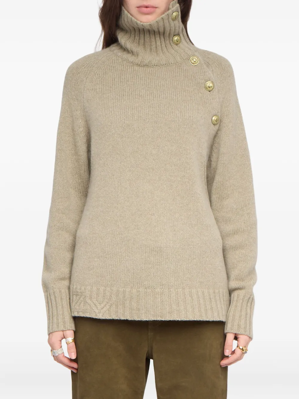 Zadig & Voltaire Moro Button Roll-neck Sweater In Neutral