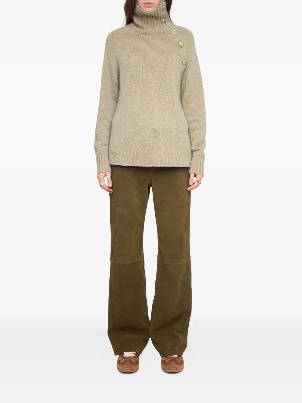 Zadig & Voltaire Moro Button Roll-neck Sweater In Neutral