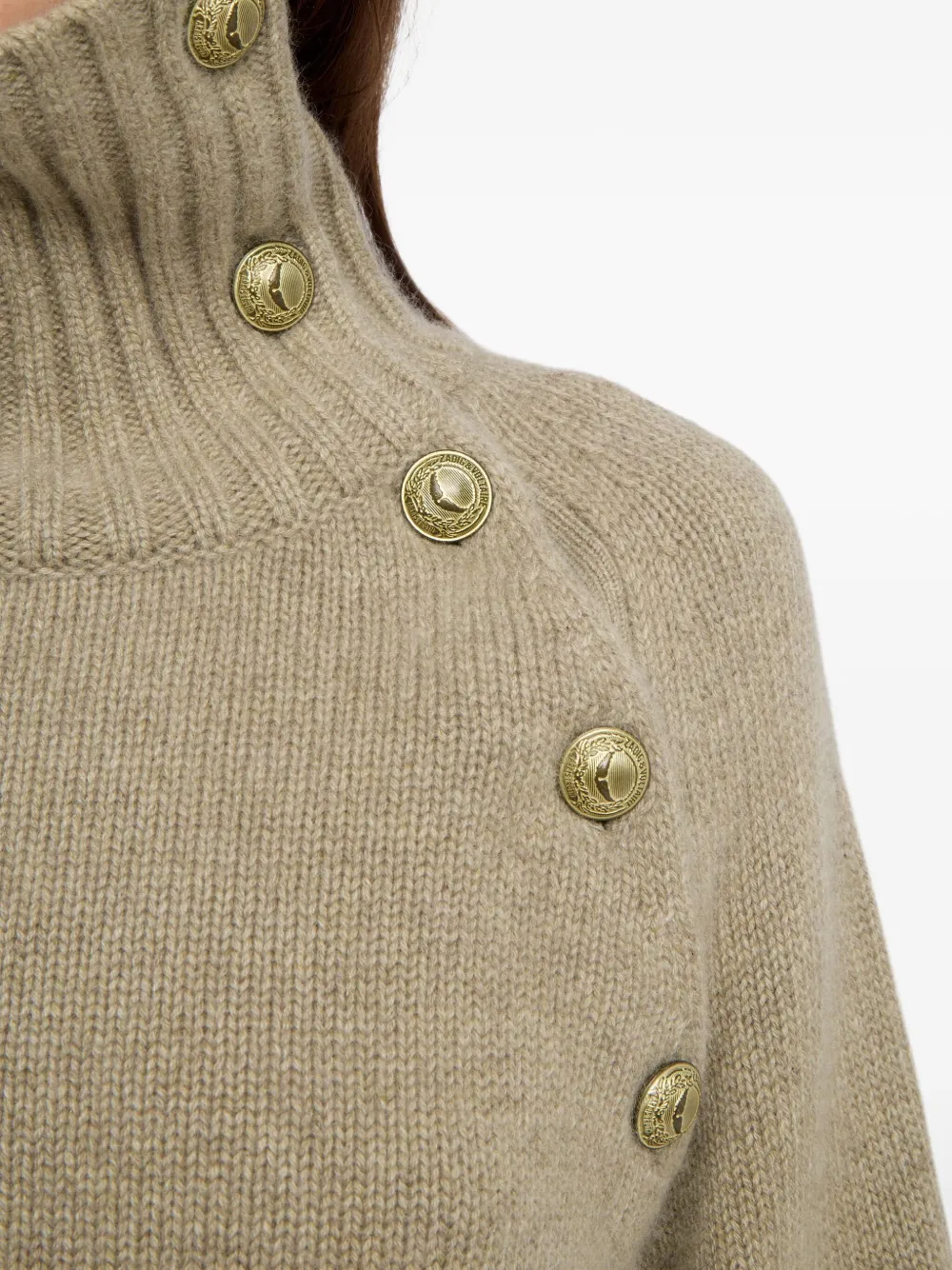 Zadig & Voltaire Moro Button Roll-neck Sweater In Neutral