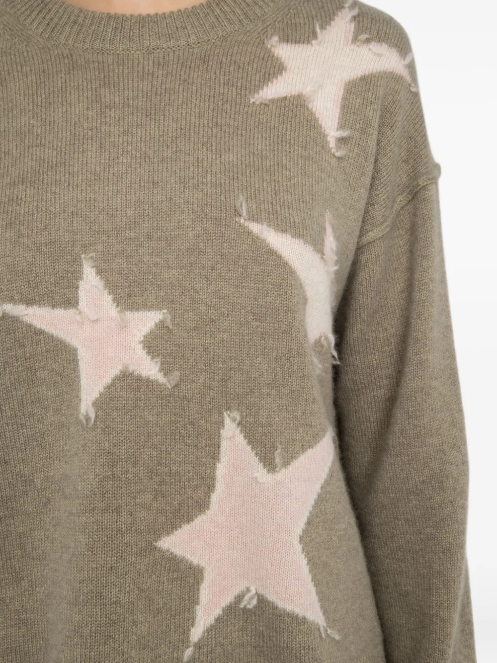 Zadig & Voltaire Markuz Intarsia Star Cashmere Crewneck Sweater In Green