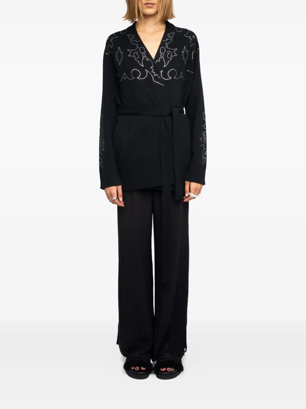 Zadig&Voltaire Salomy WS West gebreid vest met ceintuur en stras Zwart