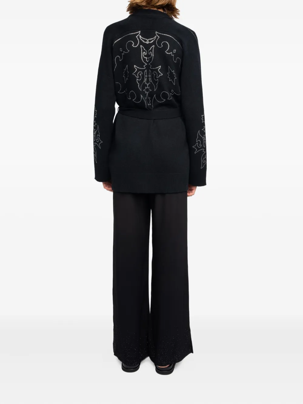 Zadig&Voltaire Salomy WS West gebreid vest met ceintuur en stras Zwart