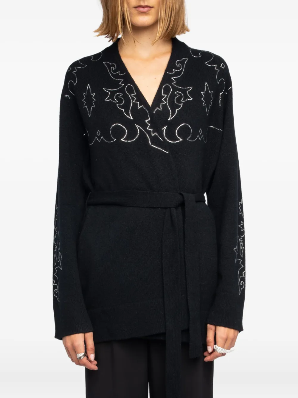 Zadig&Voltaire Salomy WS West gebreid vest met ceintuur en stras Zwart