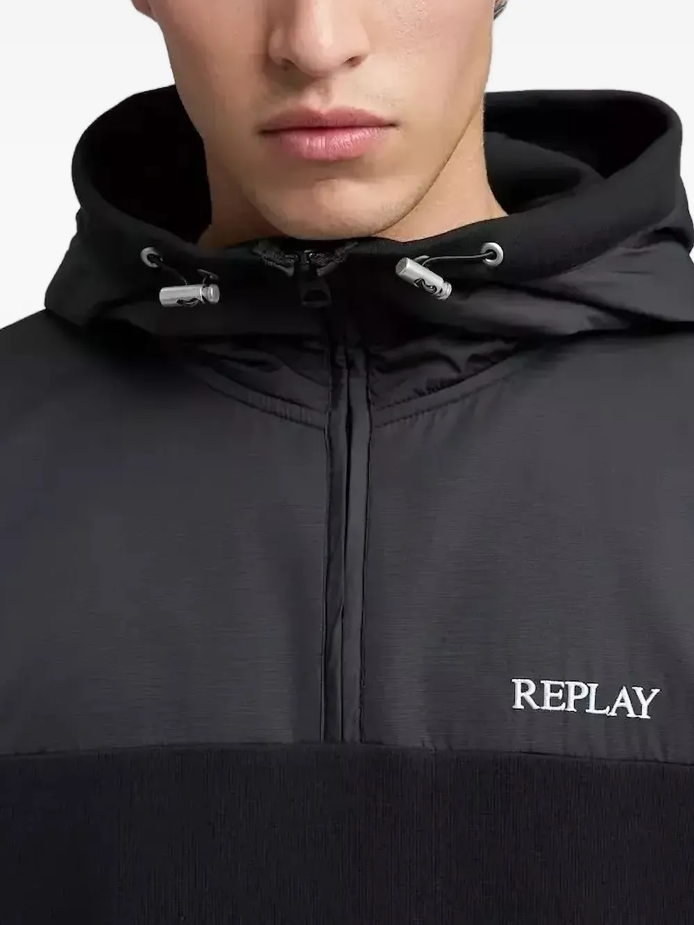 Replay Hoodie met rits en logodetail Zwart