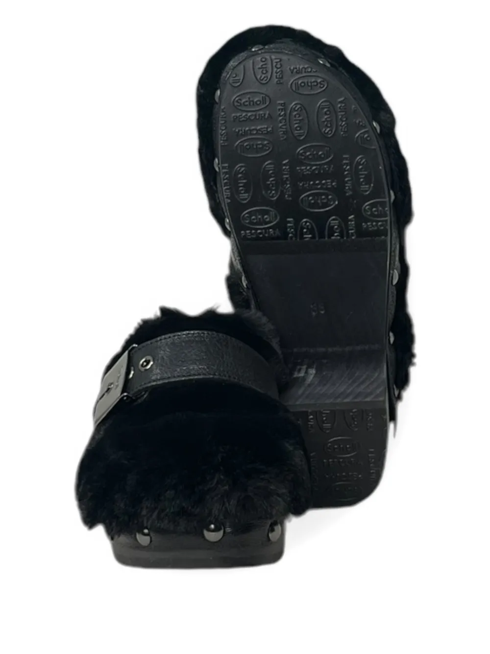 Scholl Pescura Alaska 50mm sandalen met gesp van imitatiebont Zwart