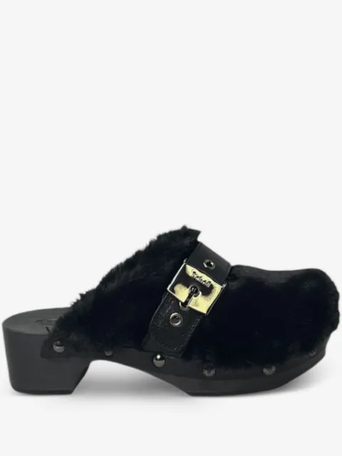 Scholl 50mm fur buckle Pescura Alaska sandals