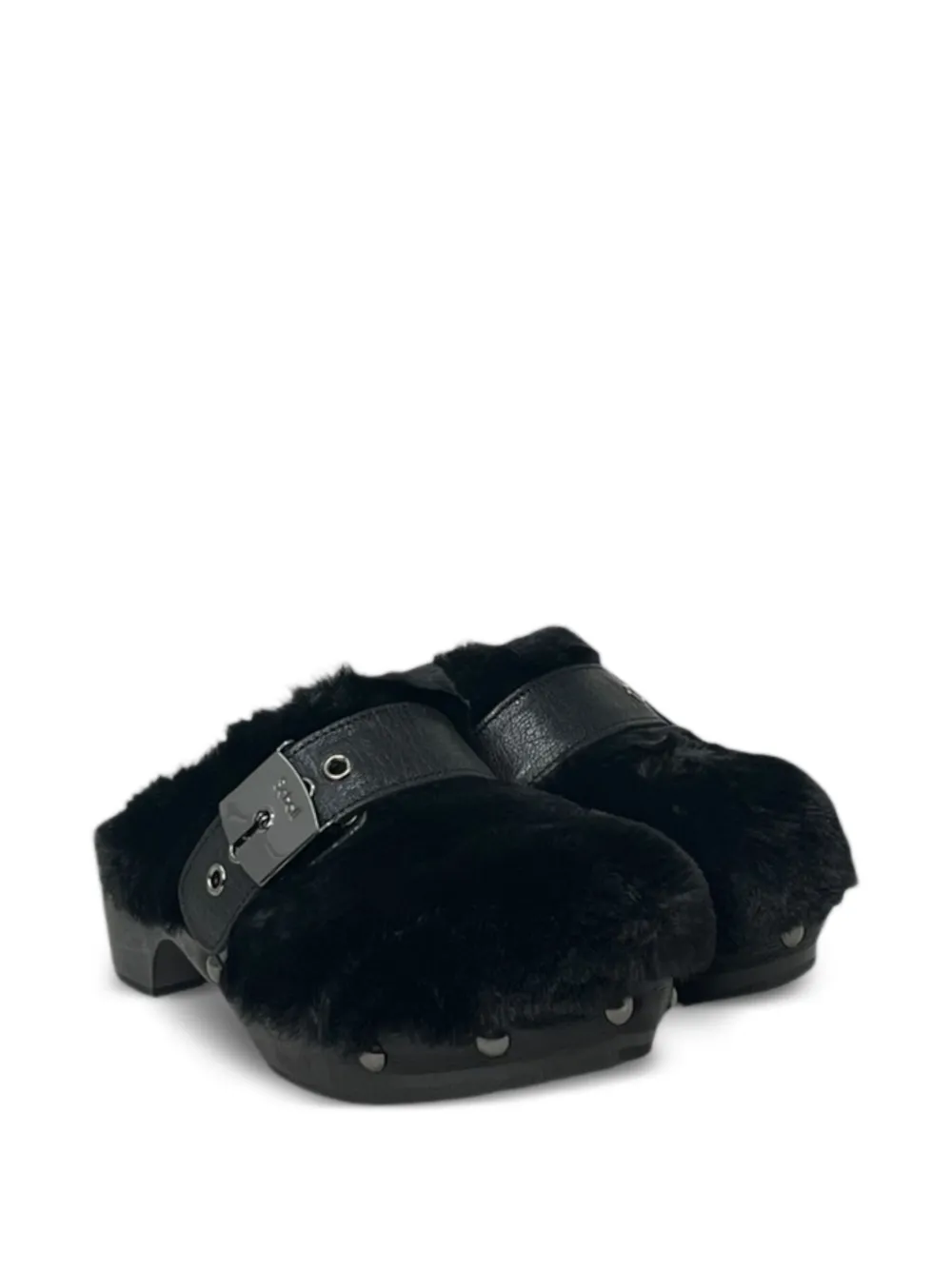 Scholl Pescura Alaska 50mm sandalen met gesp van imitatiebont Zwart