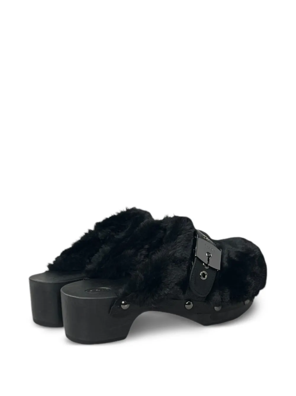 Scholl Pescura Alaska 50mm sandalen met gesp van imitatiebont Zwart