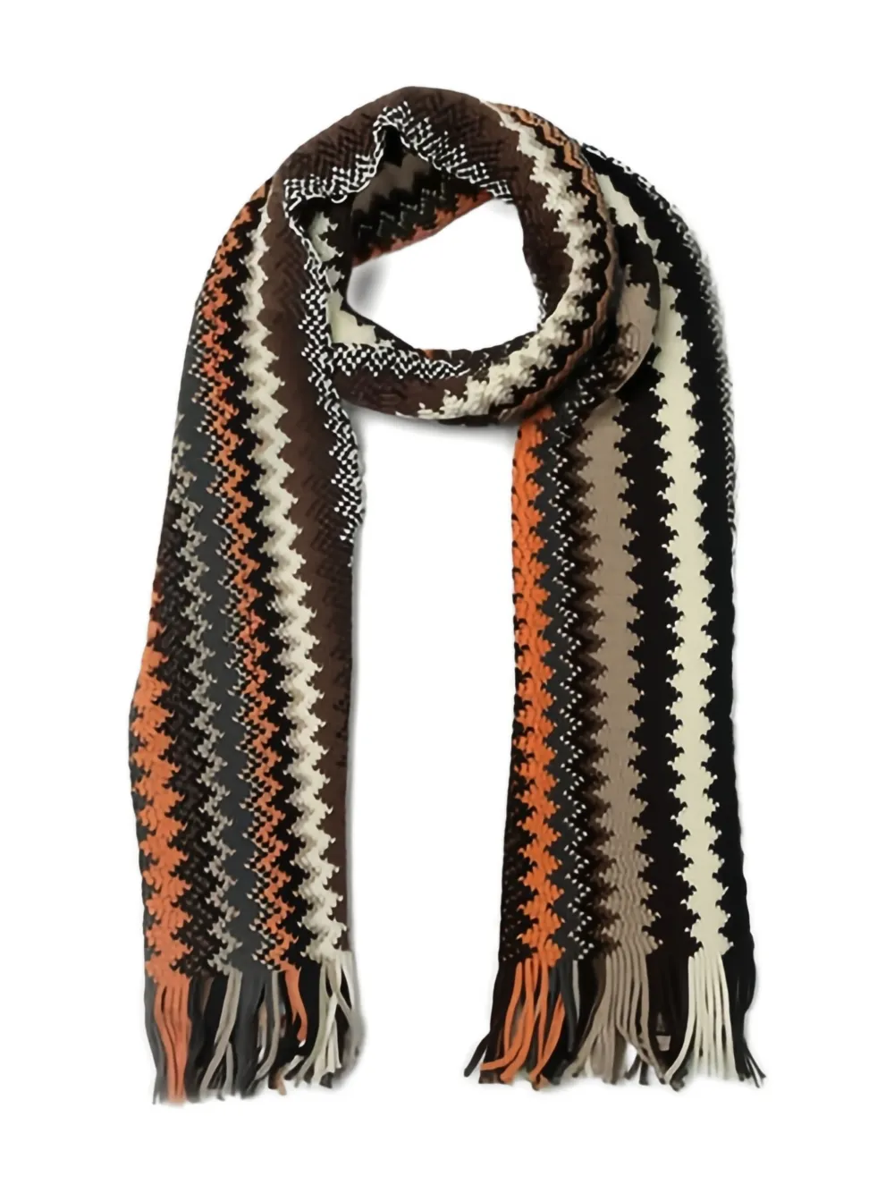Missoni Sjaal met franje en zigzag-patroon - Bruin