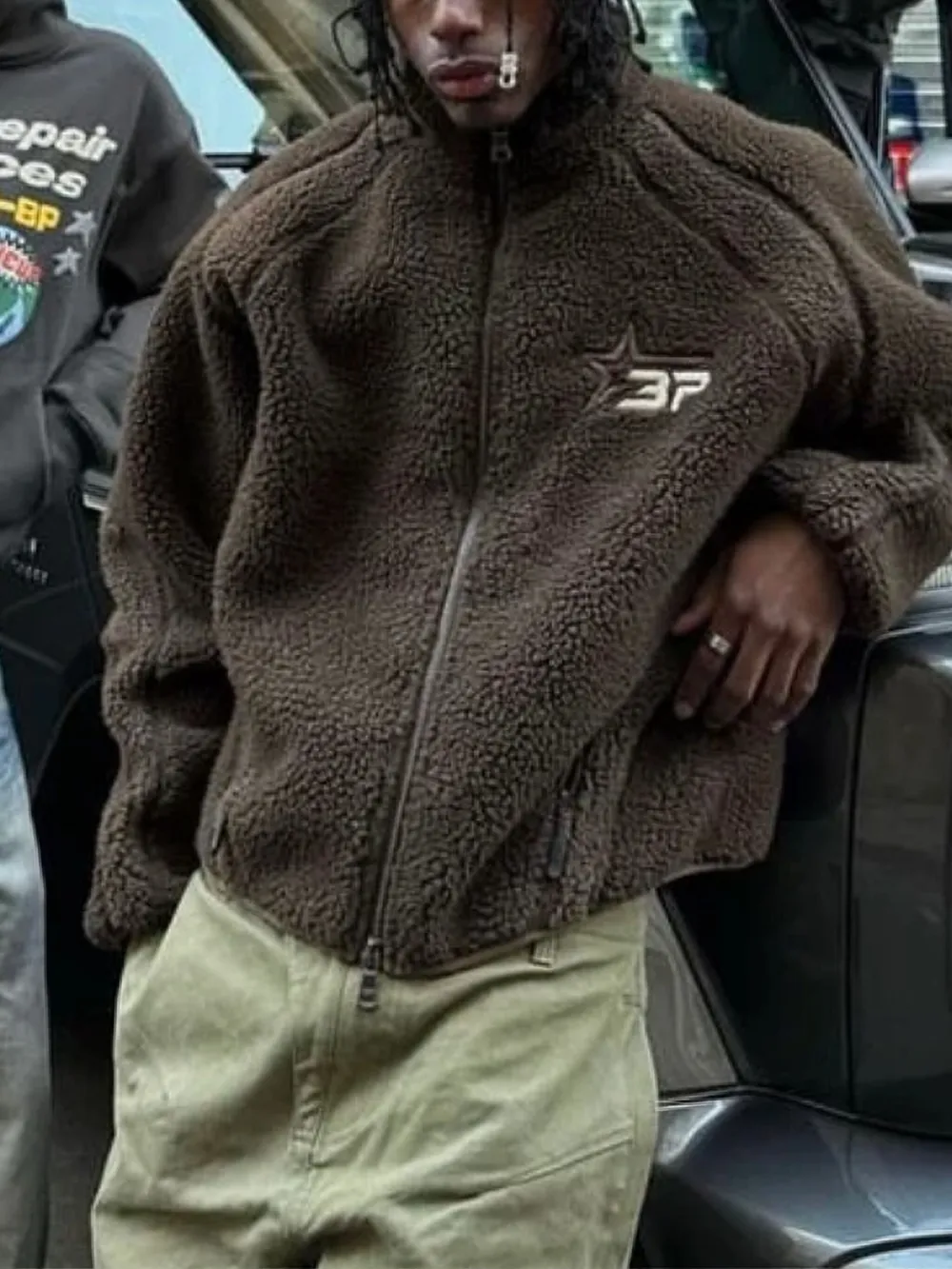 BROKEN PLANET Fleece jack met halve rits Bruin