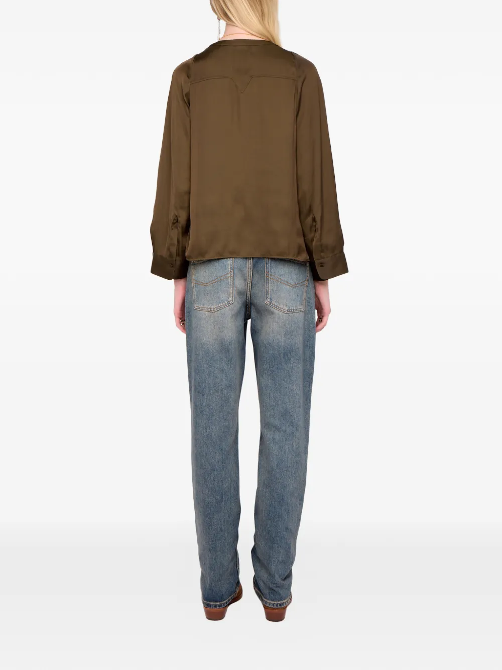 Zadig & Voltaire Torny V-neck Satin Blouse In Green