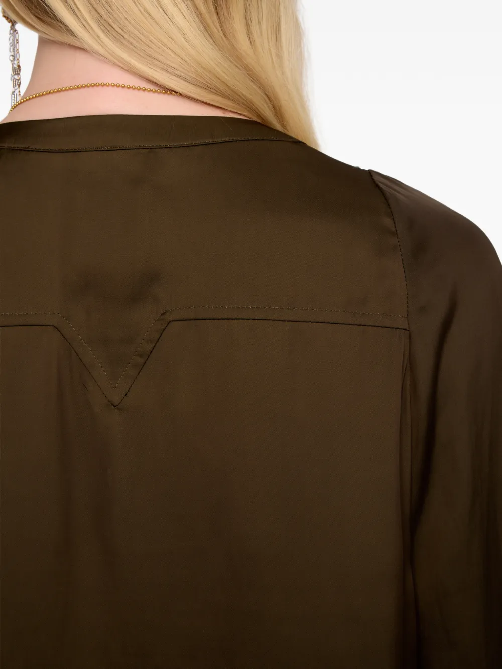 Zadig & Voltaire Torny V-neck Satin Blouse In Green