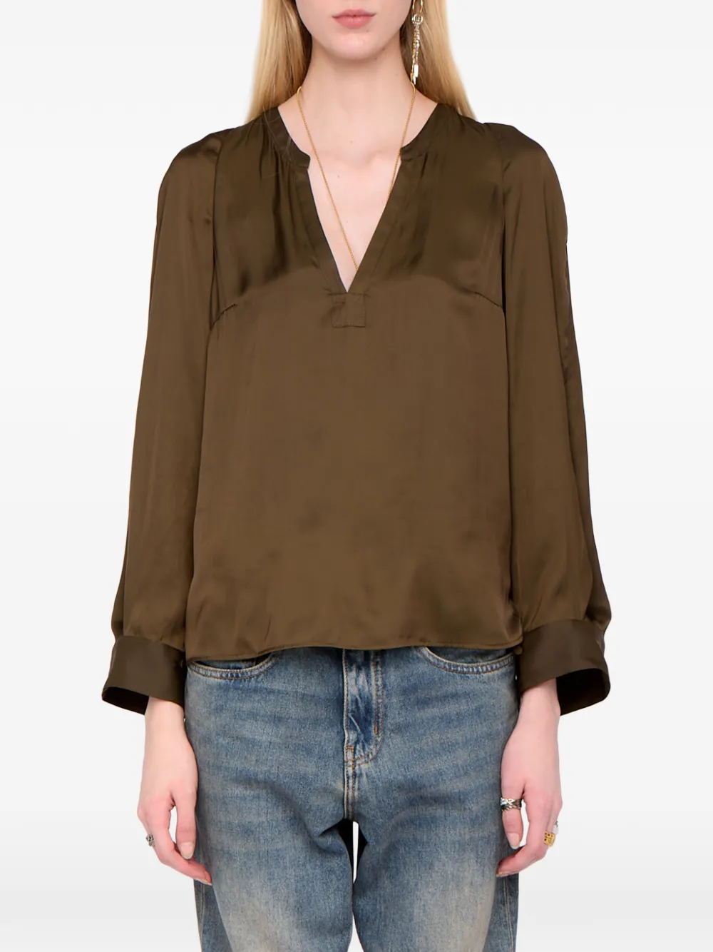 Zadig & Voltaire Torny V-neck Satin Blouse In Green